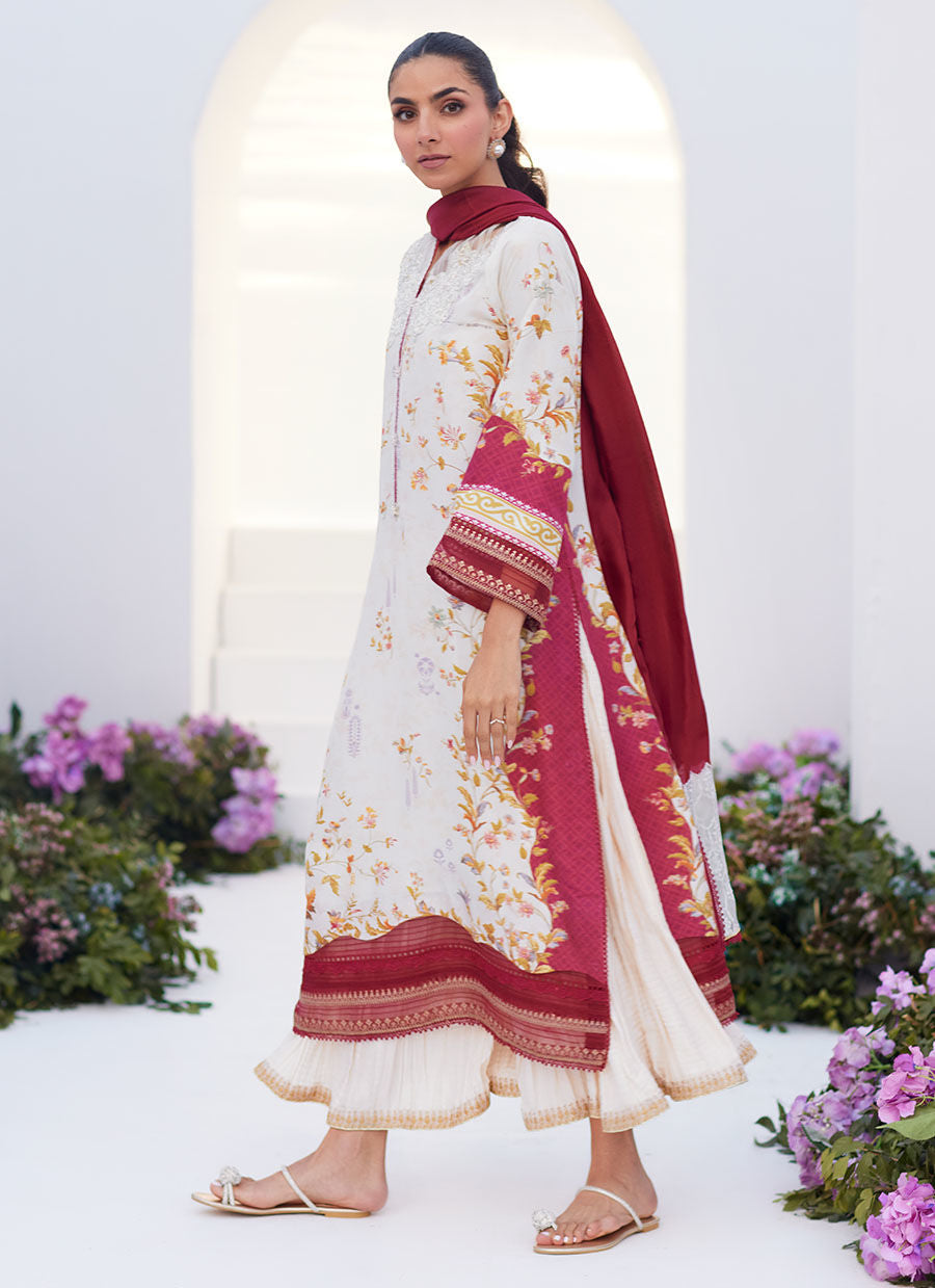 Farah Talib Aziz | Zaza Prints 24 | SANGRIA TRELLIS SHIRT AND DUPATTA by Farah Talib Aziz - Designer Dress - Type: Ladies Clothes - Available at Libayah - 100% Original