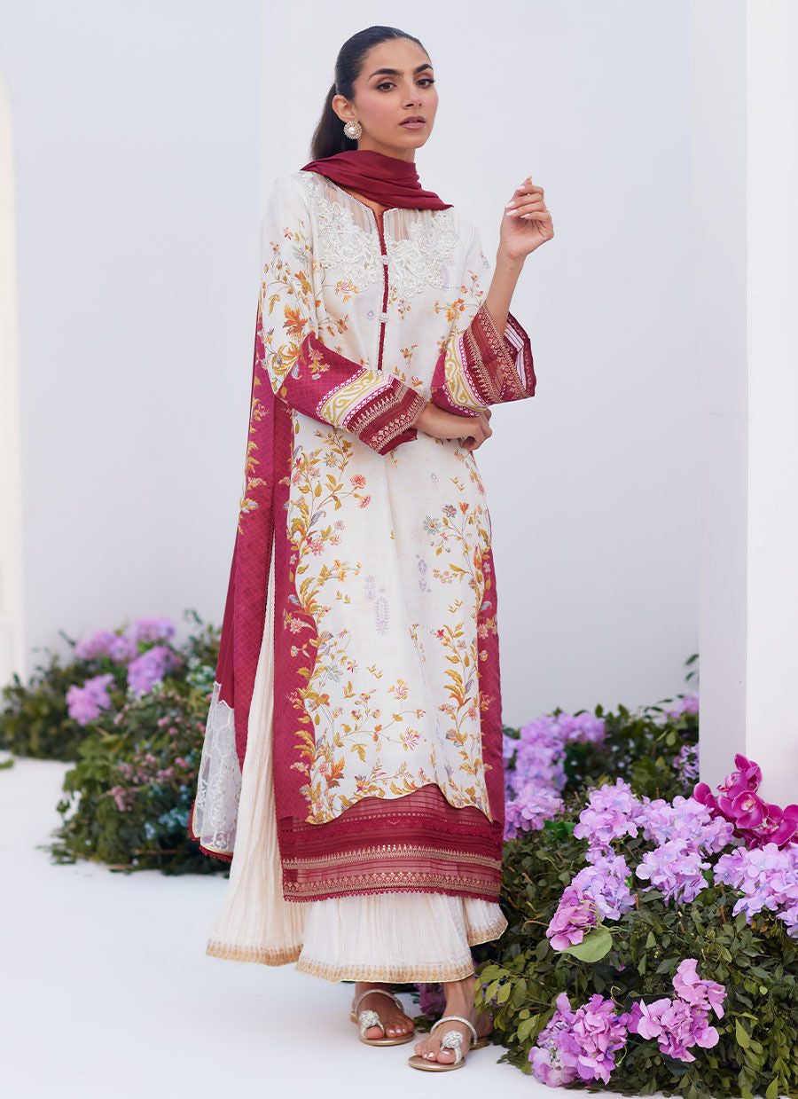 Farah Talib Aziz | Zaza Prints 24 | SANGRIA TRELLIS SHIRT AND DUPATTA by Farah Talib Aziz - Designer Dress - Type: Ladies Clothes - Available at Libayah - 100% Original