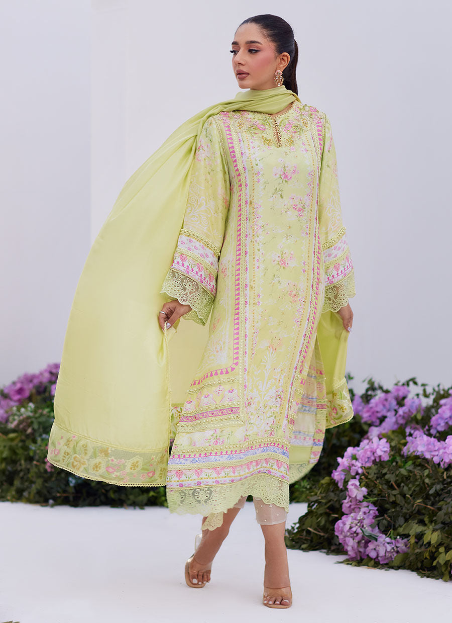 Farah Talib Aziz | Zaza Prints 24 | KELLY LIME SHIRT AND DUPATTA by Farah Talib Aziz - Designer Dress - Type: Ladies Clothes - Available at Libayah - 100% Original
