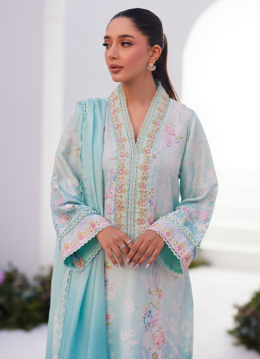 Farah Talib Aziz | Zaza Prints 24 | CYAN OMBRE SHIRT AND DUPATTA by Farah Talib Aziz - Designer Dress - Type: Ladies Clothes - Available at Libayah - 100% Original
