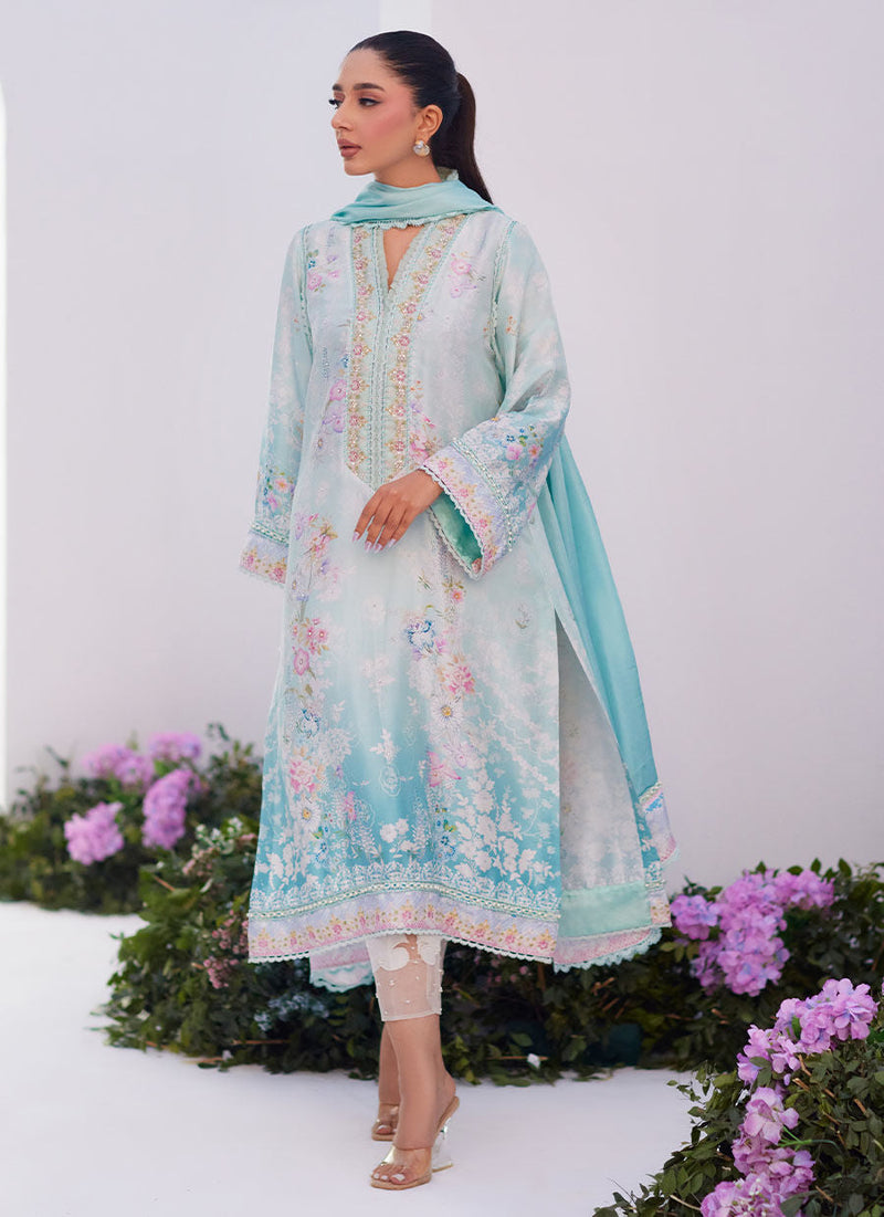 Farah Talib Aziz | Zaza Prints 24 | CYAN OMBRE SHIRT AND DUPATTA by Farah Talib Aziz - Designer Dress - Type: Ladies Clothes - Available at Libayah - 100% Original