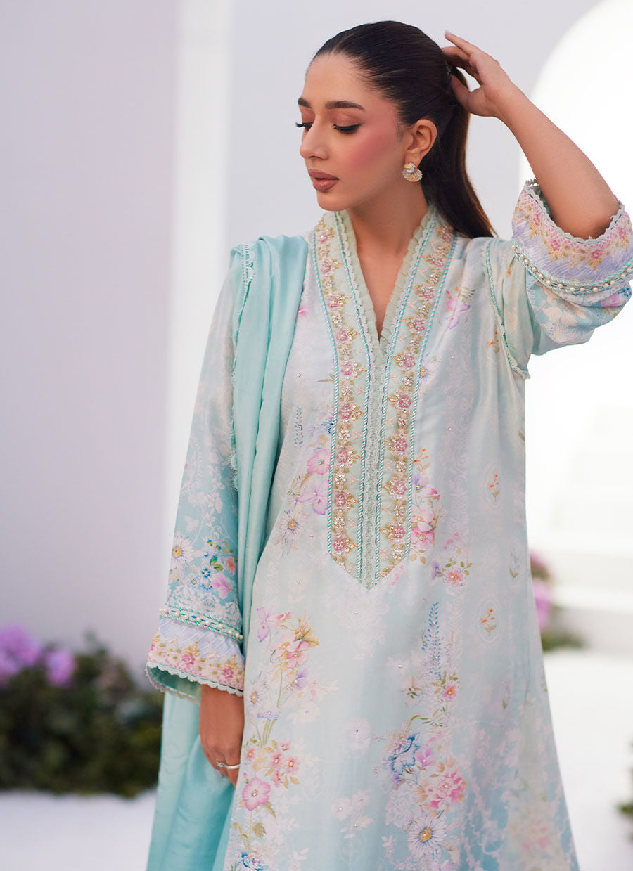 Farah Talib Aziz | Zaza Prints 24 | CYAN OMBRE SHIRT AND DUPATTA by Farah Talib Aziz - Designer Dress - Type: Ladies Clothes - Available at Libayah - 100% Original