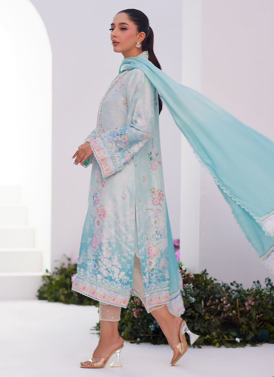 Farah Talib Aziz | Zaza Prints 24 | CYAN OMBRE SHIRT AND DUPATTA by Farah Talib Aziz - Designer Dress - Type: Ladies Clothes - Available at Libayah - 100% Original