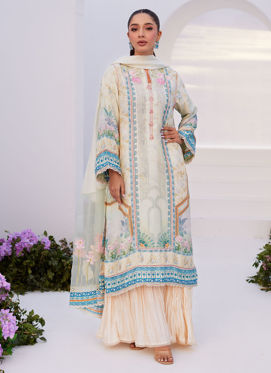 Farah Talib Aziz | Zaza Prints 24 | TURKISH AQUA SHIRT AND DUPATTA by Farah Talib Aziz - Designer Dress - Type: Ladies Clothes - Available at Libayah - 100% Original