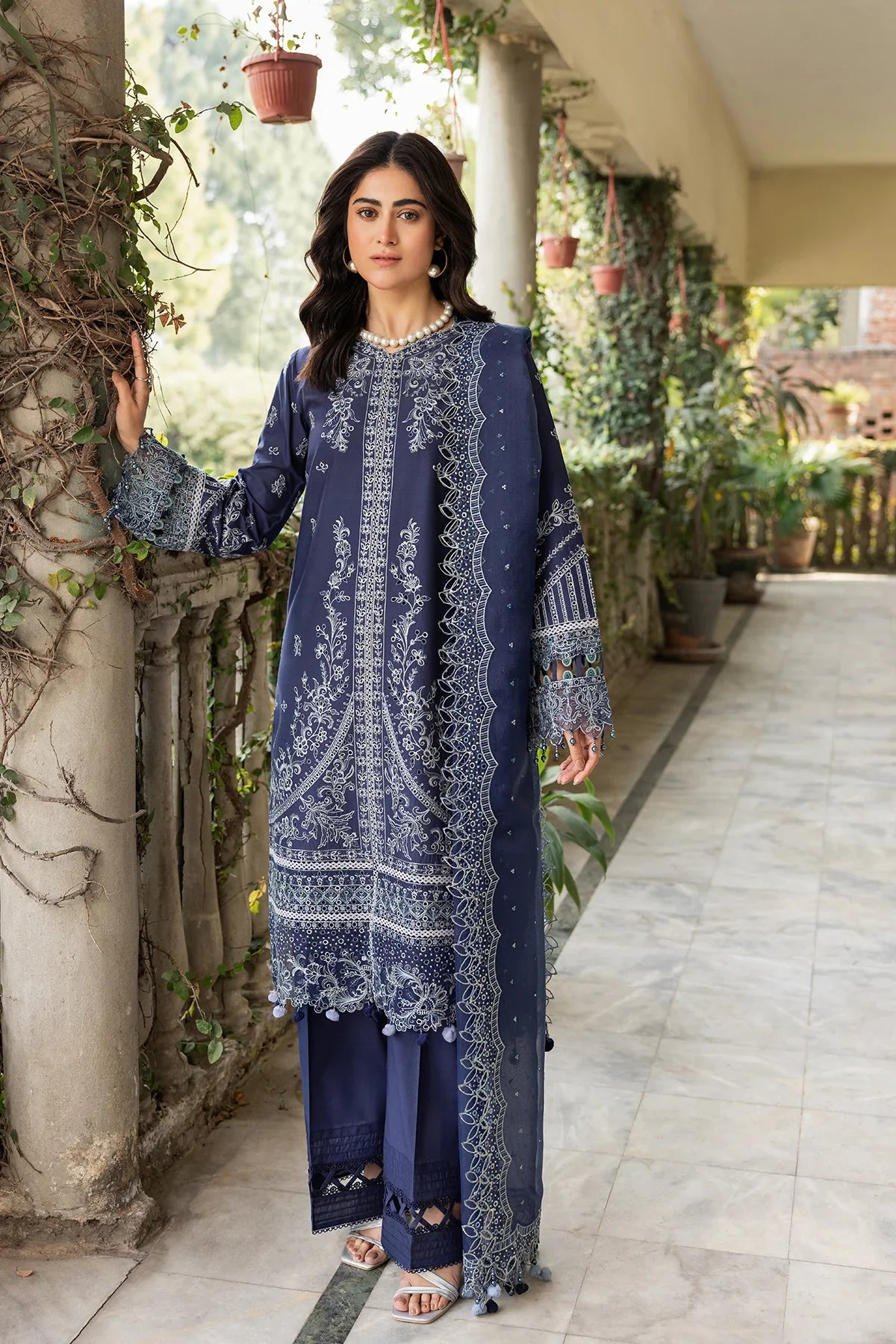 Farasha | Bahaar Embroidered Lawn | Blue Ochre by Farasha - Designer Dress - Type: Ladies Clothes - Available at Libayah - 100% Original