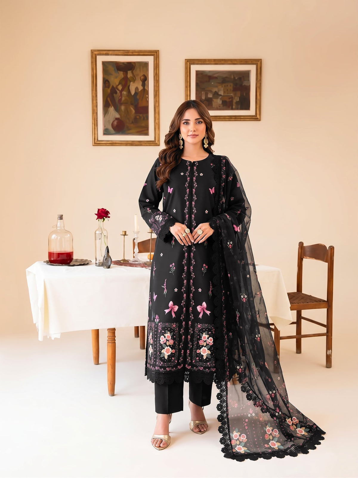 Faiza Faisal | FNF Printed Lawn | FLORAL NOIR by Faiza Faisal - Designer Dress  - Type : Ladies Clothes - Available at Libayah - 100% Original 