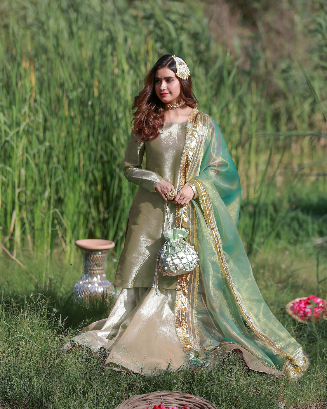 Zar | Gharara Formals | Gold/Green by Zar - Designer Dress - Type: Ladies Clothes - Available at Libayah - 100% Original