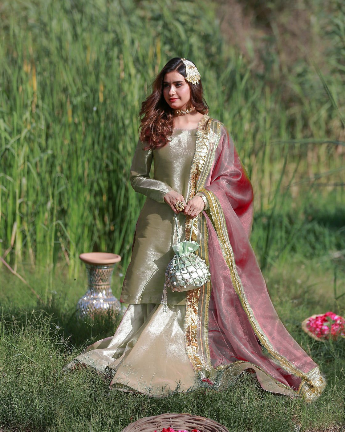 Zar | Gharara Formals | Gold/Pink by Zar - Designer Dress - Type: Ladies Clothes - Available at Libayah - 100% Original
