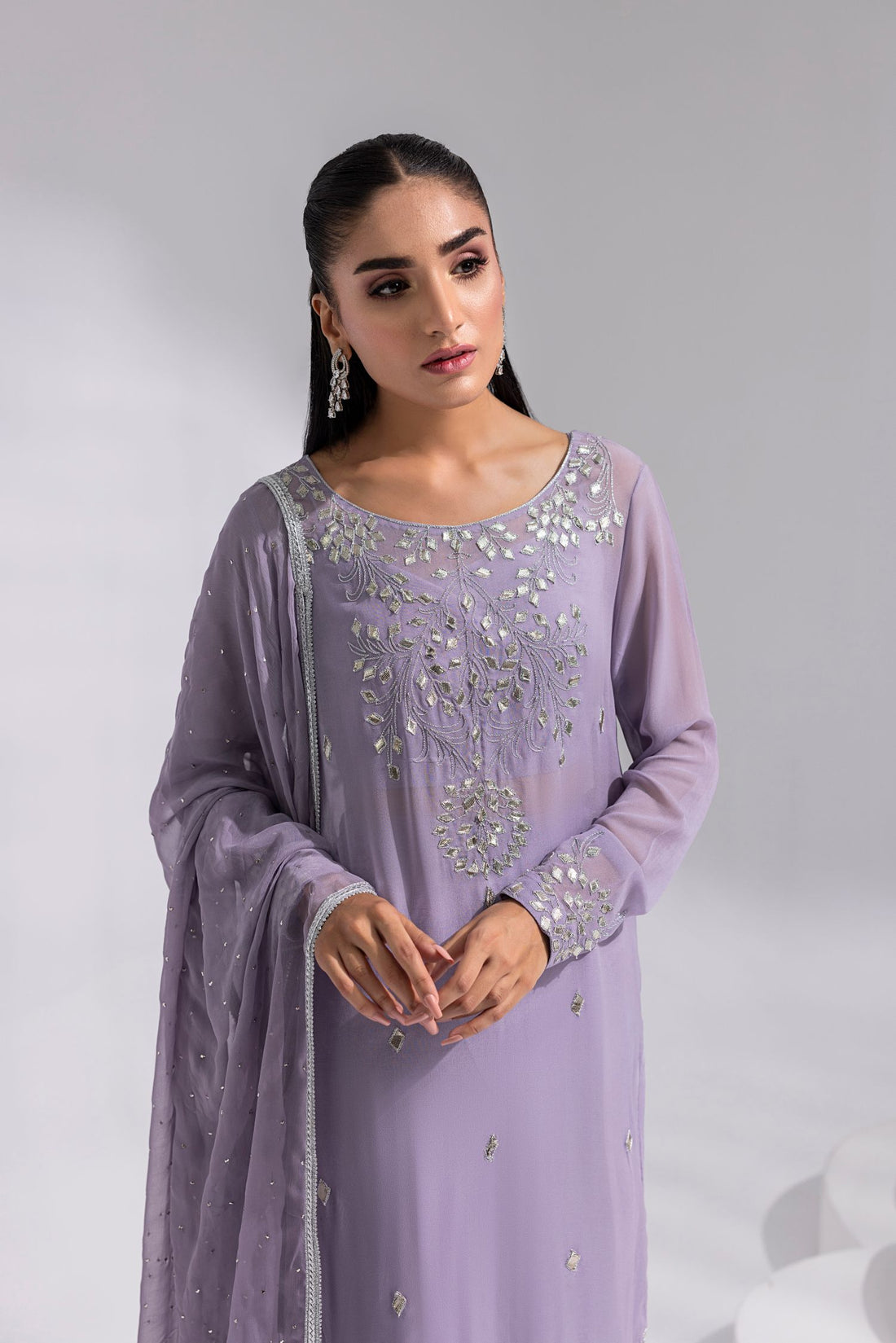 Amani | Aira Festive Wear | ZARIN Gota Embellished Georgette Shirt with Wide-Leg Pants & Mukesh Dupatta by Amani - Designer Dress  - Type : Ladies Clothes - Available at Libayah - 100% Original 
