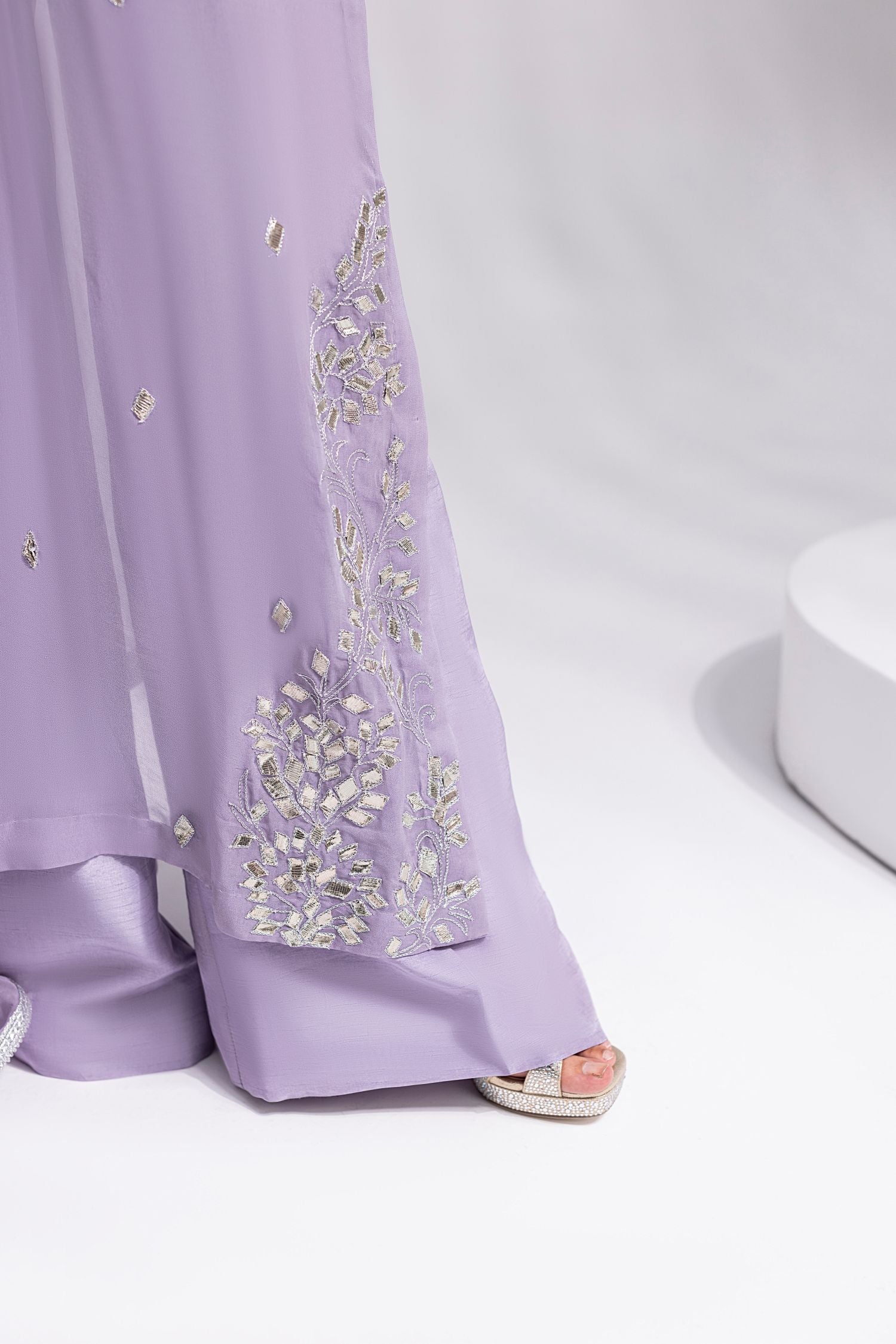 Amani | Aira Festive Wear | ZARIN Gota Embellished Georgette Shirt with Wide-Leg Pants & Mukesh Dupatta by Amani - Designer Dress  - Type : Ladies Clothes - Available at Libayah - 100% Original 