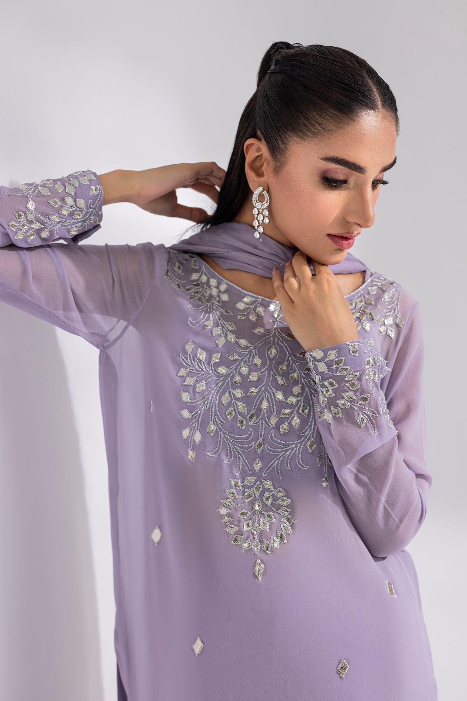 Amani | Aira Festive Wear | ZARIN Gota Embellished Georgette Shirt with Wide-Leg Pants & Mukesh Dupatta by Amani - Designer Dress  - Type : Ladies Clothes - Available at Libayah - 100% Original 