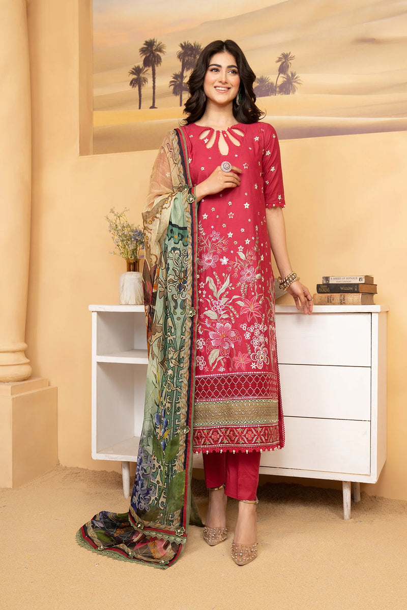 Hemstitch | Summer Luxury Lawn 24 | Scarlet Red by Hemstitch - Designer Dress - Type: Ladies Clothes - Available at Libayah - 100% Original