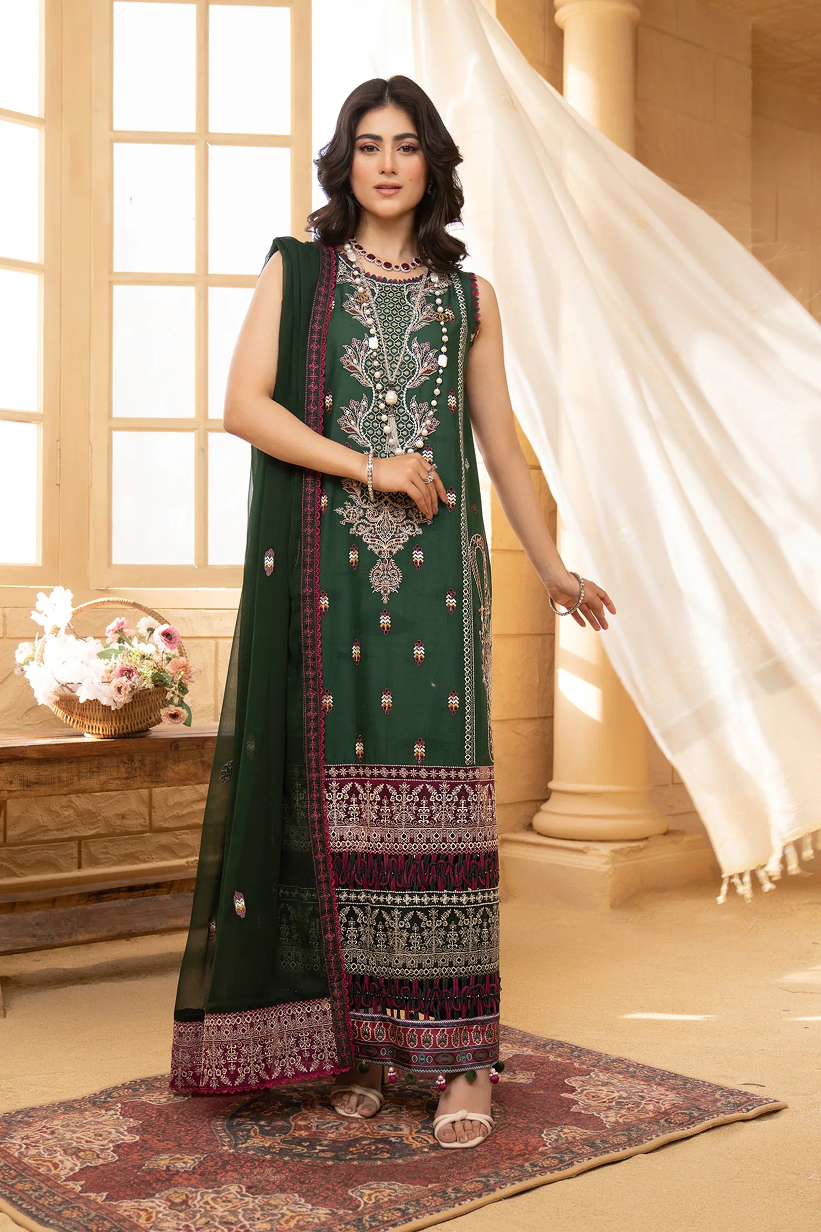 Hemstitch | Summer Luxury Lawn 24 | Bottle Green by Hemstitch - Designer Dress - Type: Ladies Clothes - Available at Libayah - 100% Original