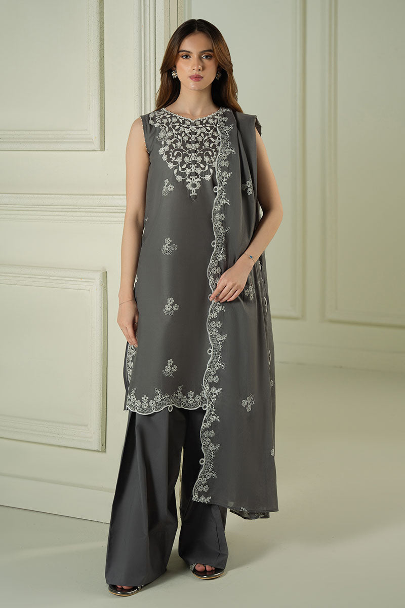 Mahnur | Twilight Luxury Lawn 25 | FLORAL ASH by Cross Stitch - Designer Dress - Type: Ladies Clothes - Available at Libayah - 100% Original
