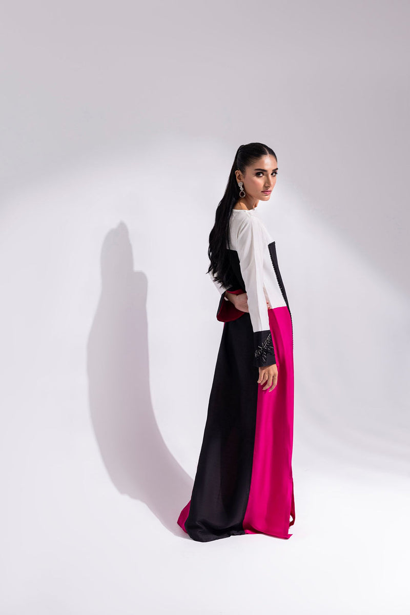 Amani | Aira Festive Wear | LYRA Floor-Length Color Block Kaftan in Raw Silk by Amani - Designer Dress  - Type : Ladies Clothes - Available at Libayah - 100% Original 