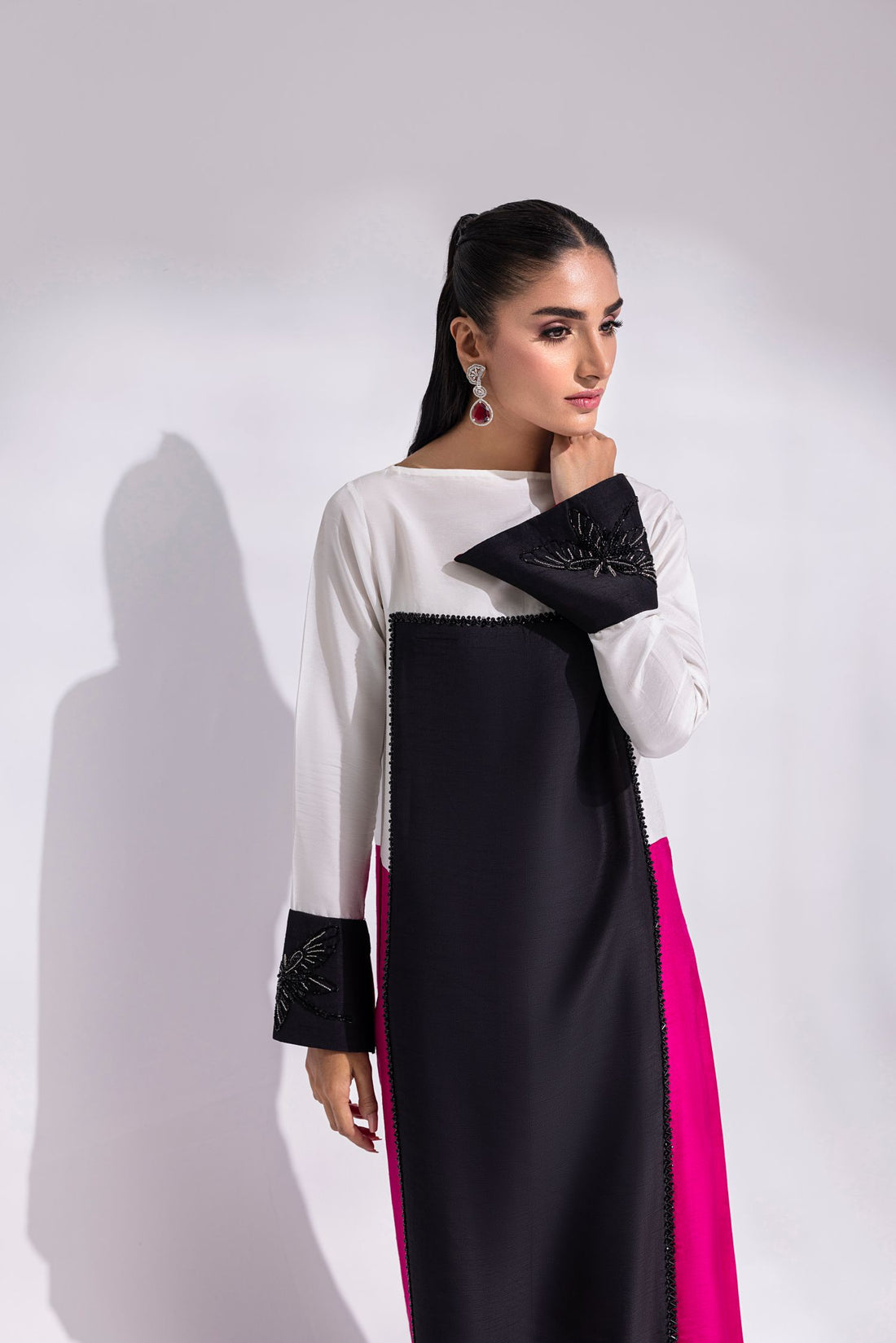 Amani | Aira Festive Wear | LYRA Floor-Length Color Block Kaftan in Raw Silk by Amani - Designer Dress  - Type : Ladies Clothes - Available at Libayah - 100% Original 