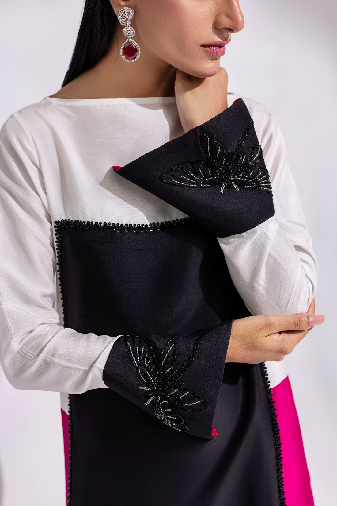 Amani | Aira Festive Wear | LYRA Floor-Length Color Block Kaftan in Raw Silk by Amani - Designer Dress  - Type : Ladies Clothes - Available at Libayah - 100% Original 