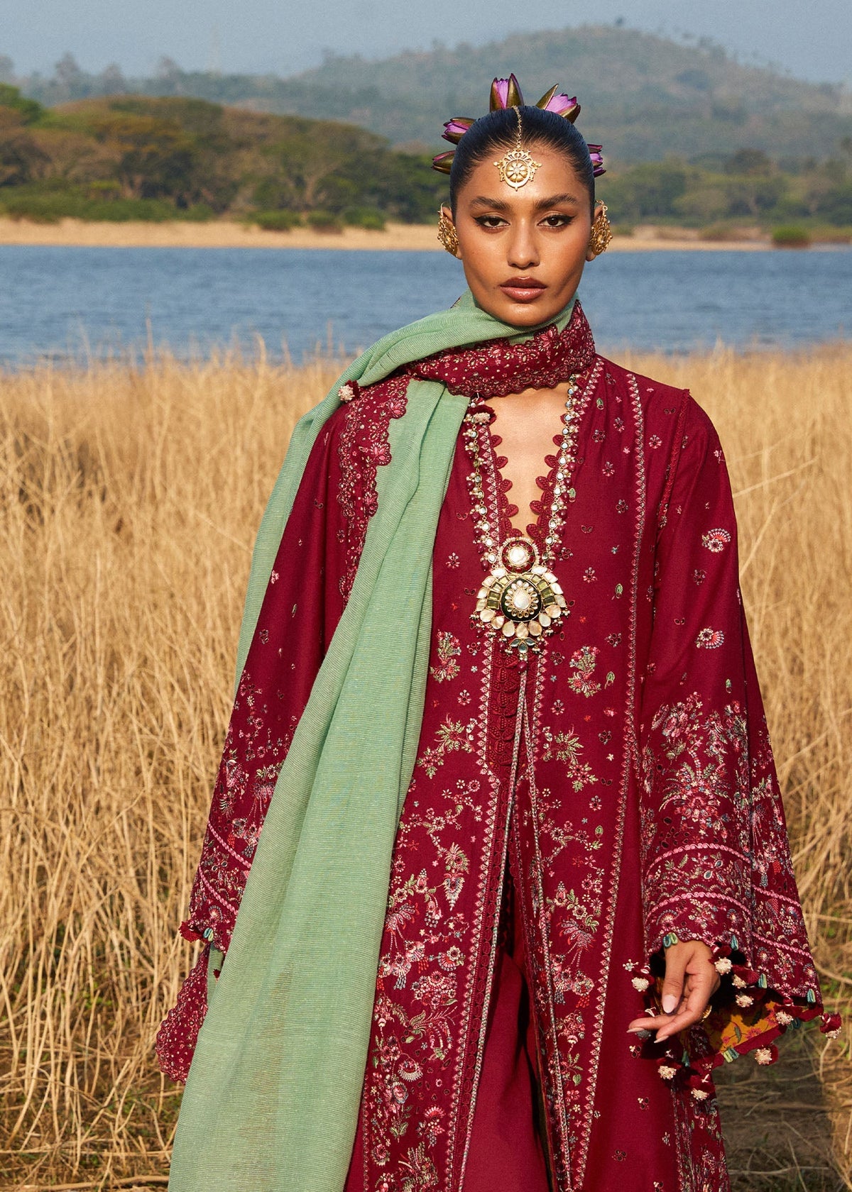 Hussain Rehar | Luxury Lawn 25 | Mahogany by Hussain Rehar - Designer Dress - Type: Ladies Clothes - Available at Libayah - 100% Original