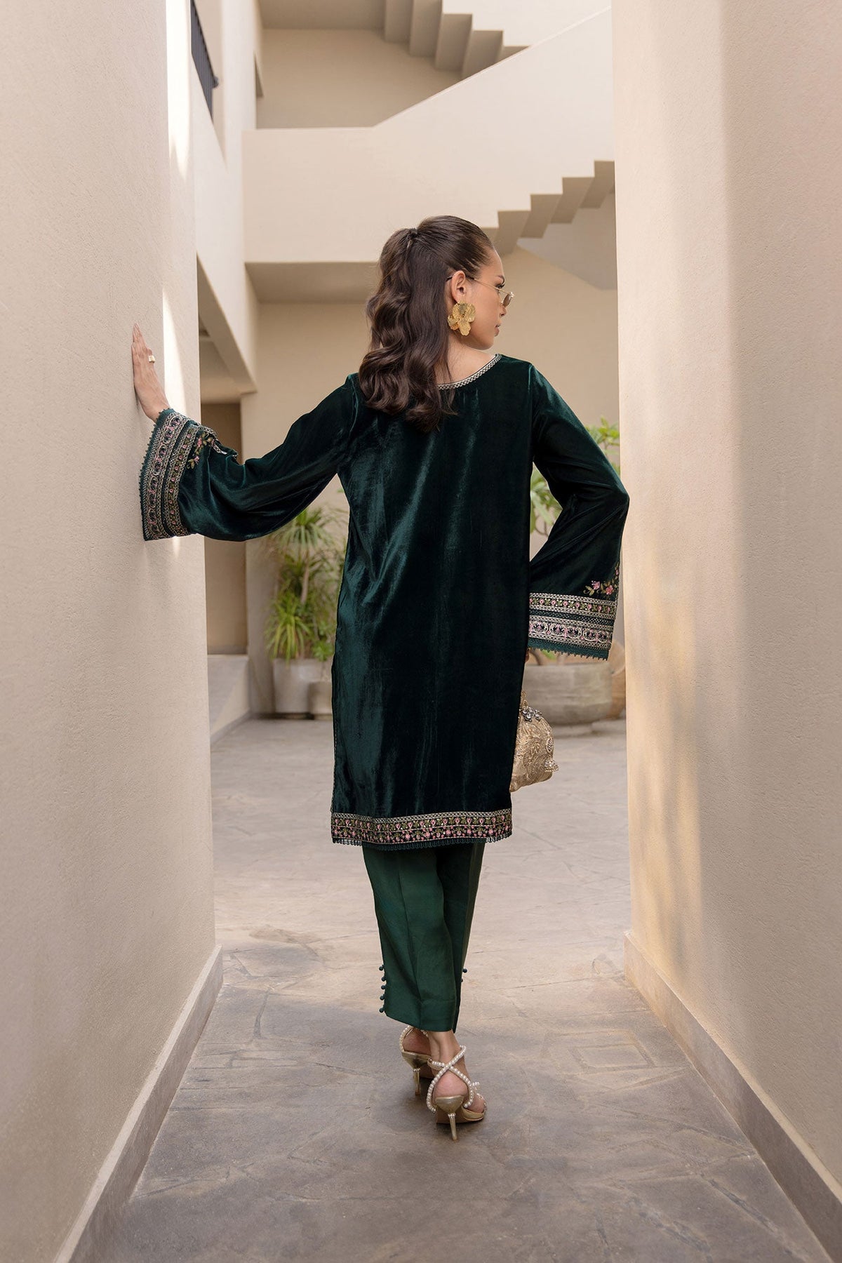 Dhanak | Velvet Edit | FW24DA-2622 DARK GREEN by Dhanak - Designer Dress - Type: Ladies Clothes - Available at Libayah - 100% Original