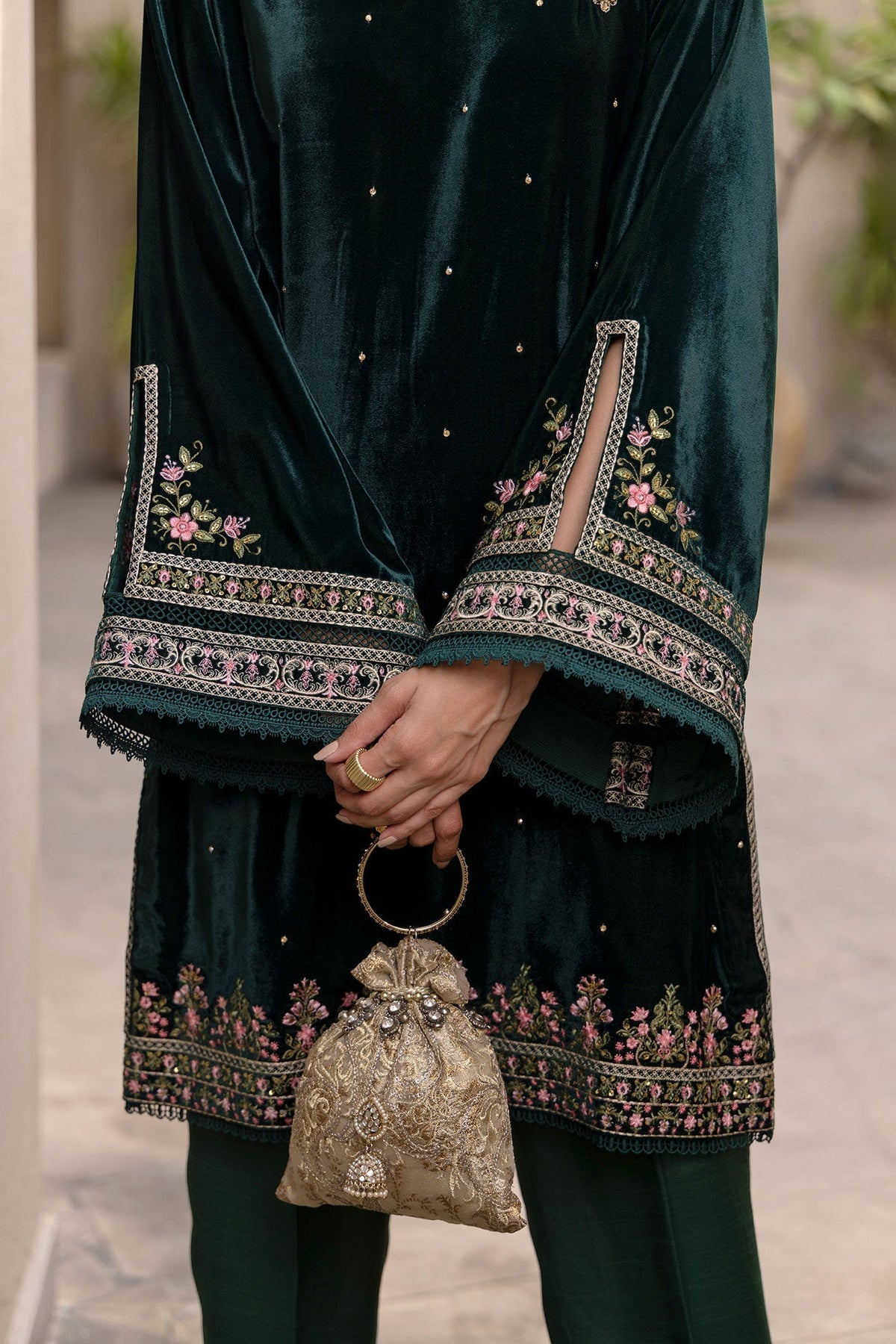 Dhanak | Velvet Edit | FW24DA-2622 DARK GREEN by Dhanak - Designer Dress - Type: Ladies Clothes - Available at Libayah - 100% Original