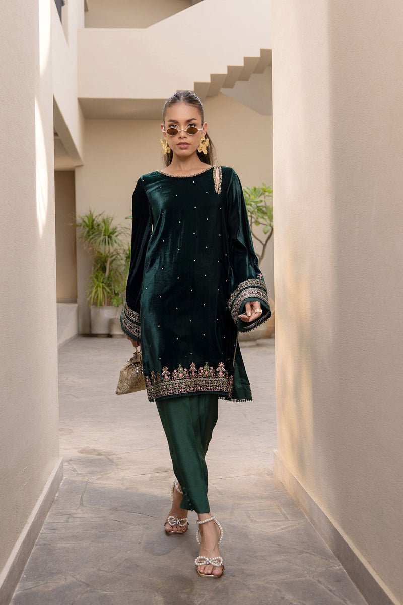 Dhanak | Velvet Edit | FW24DA-2622 DARK GREEN by Dhanak - Designer Dress - Type: Ladies Clothes - Available at Libayah - 100% Original