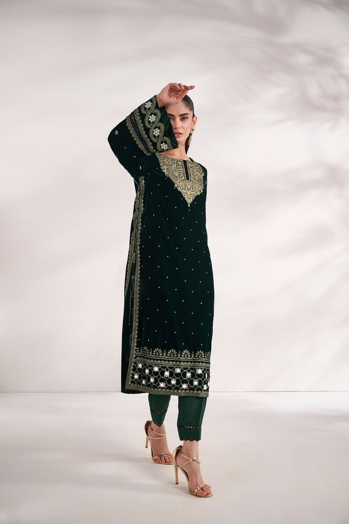 Dhanak | Velvet Edit | FW24DA-2616 DARK GREEN by Dhanak - Designer Dress - Type: Ladies Clothes - Available at Libayah - 100% Original