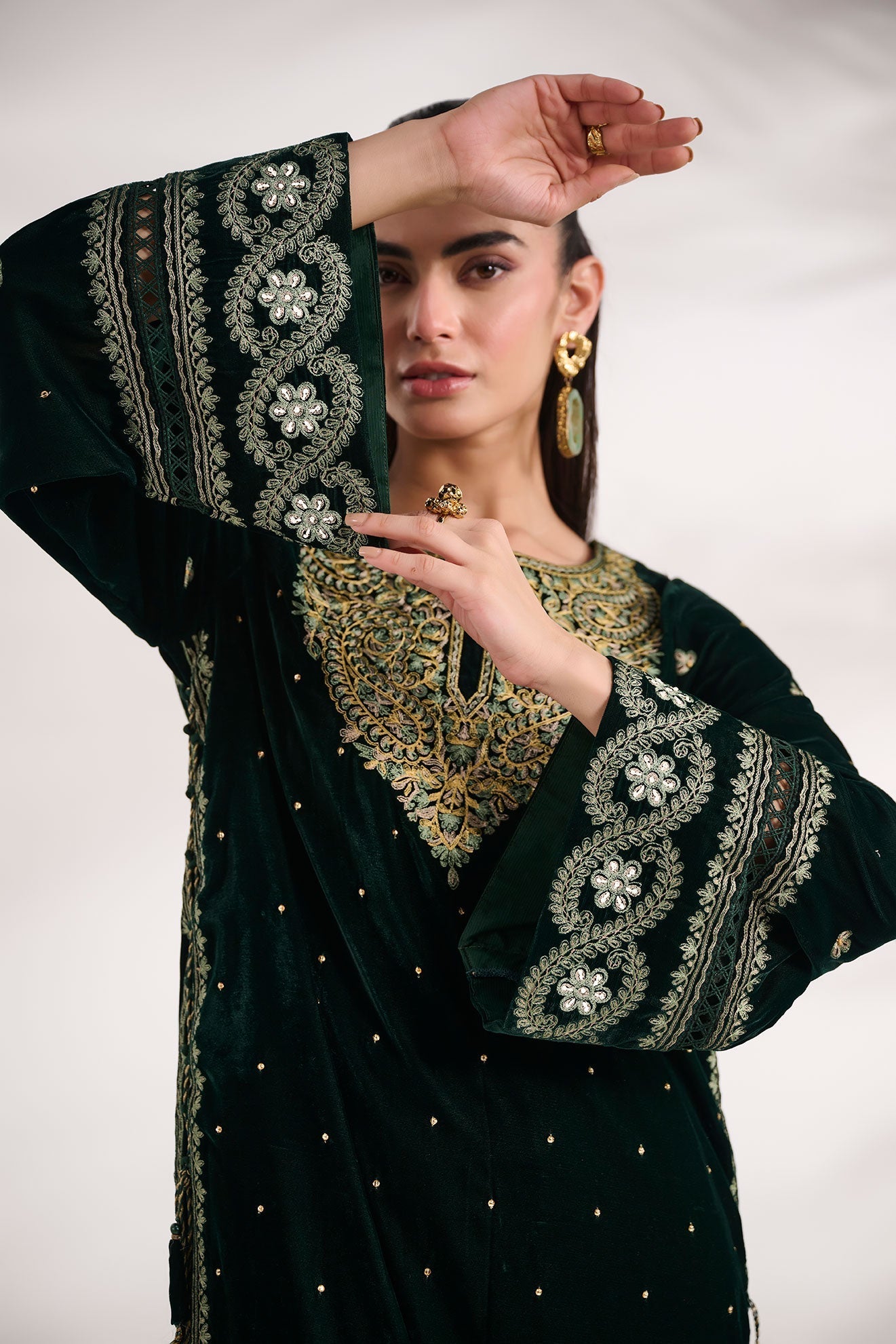 Dhanak | Velvet Edit | FW24DA-2616 DARK GREEN by Dhanak - Designer Dress - Type: Ladies Clothes - Available at Libayah - 100% Original