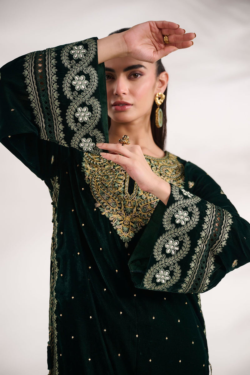 Dhanak | Velvet Edit | FW24DA-2616 DARK GREEN by Dhanak - Designer Dress - Type: Ladies Clothes - Available at Libayah - 100% Original