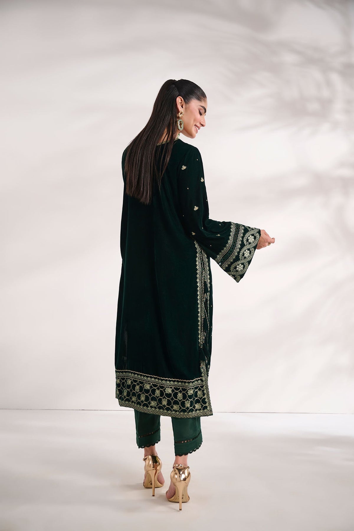 Dhanak | Velvet Edit | FW24DA-2616 DARK GREEN by Dhanak - Designer Dress - Type: Ladies Clothes - Available at Libayah - 100% Original