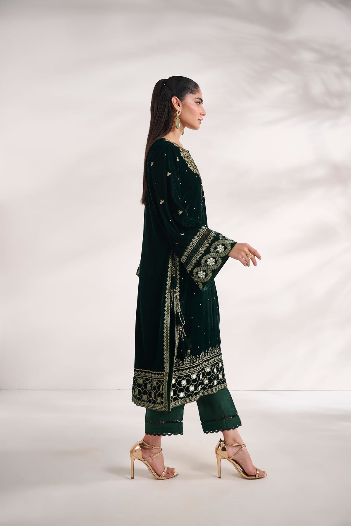 Dhanak | Velvet Edit | FW24DA-2616 DARK GREEN by Dhanak - Designer Dress - Type: Ladies Clothes - Available at Libayah - 100% Original