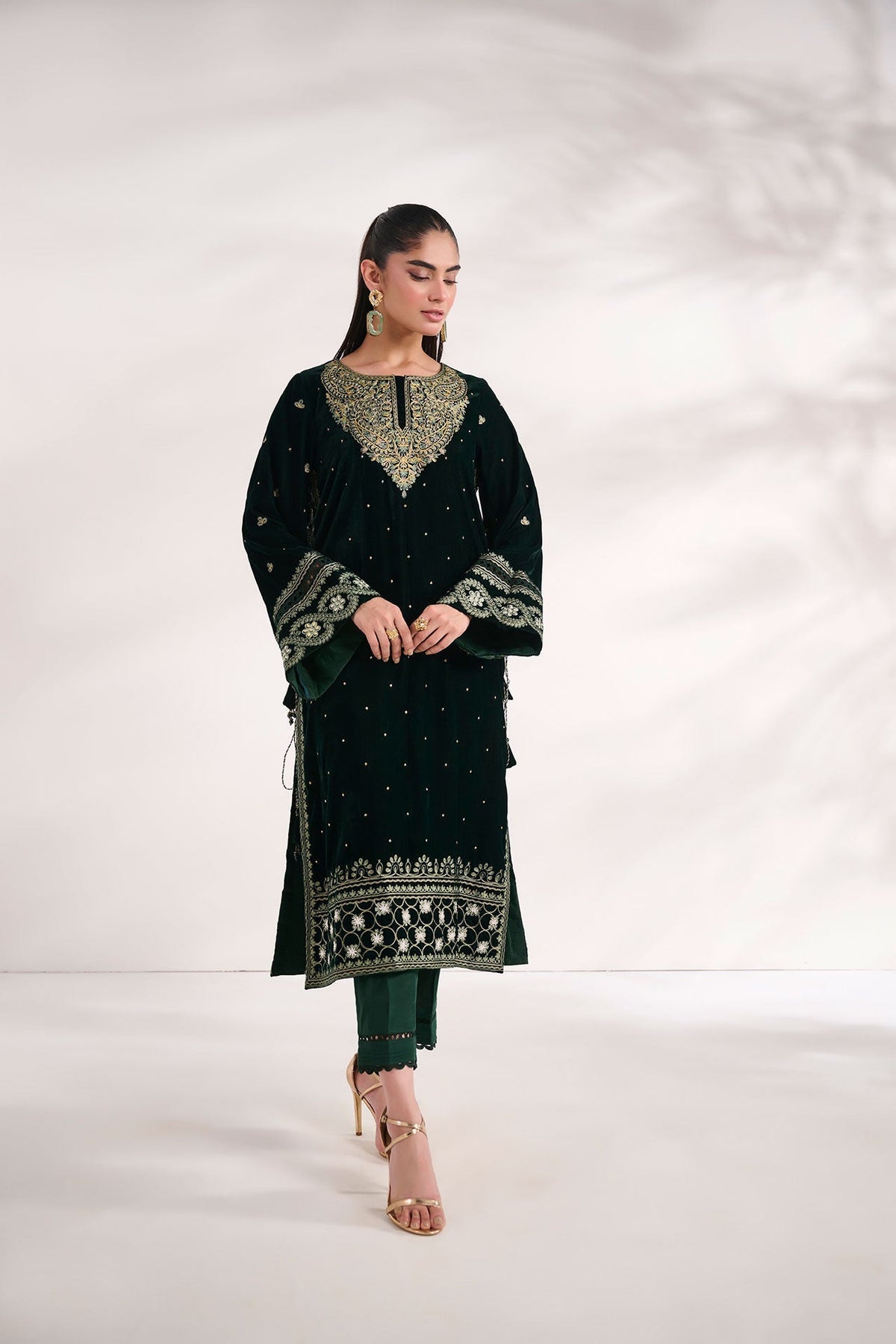 Dhanak | Velvet Edit | FW24DA-2616 DARK GREEN by Dhanak - Designer Dress - Type: Ladies Clothes - Available at Libayah - 100% Original