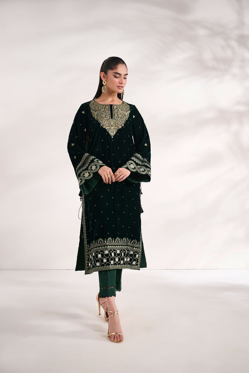 Dhanak | Velvet Edit | FW24DA-2616 DARK GREEN by Dhanak - Designer Dress - Type: Ladies Clothes - Available at Libayah - 100% Original