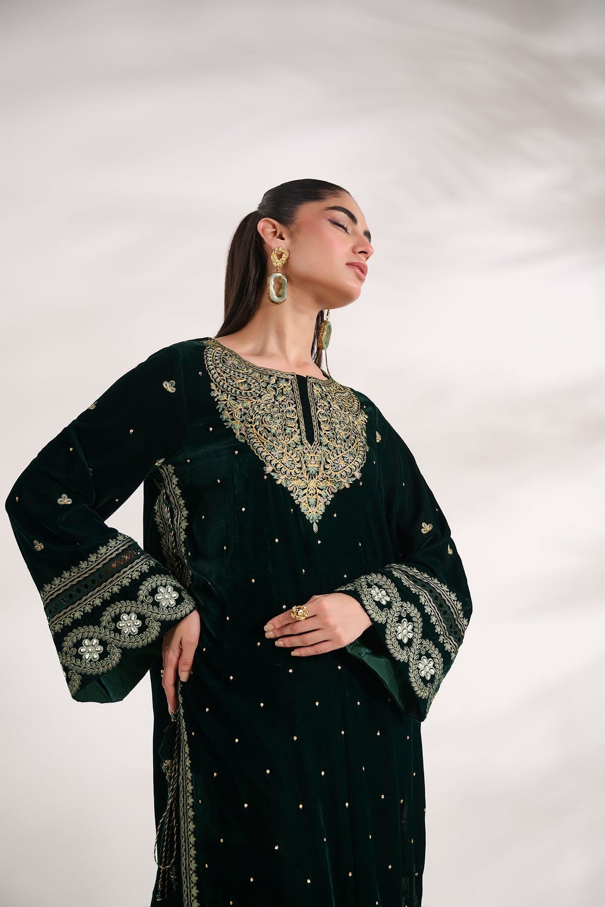 Dhanak | Velvet Edit | FW24DA-2616 DARK GREEN by Dhanak - Designer Dress - Type: Ladies Clothes - Available at Libayah - 100% Original