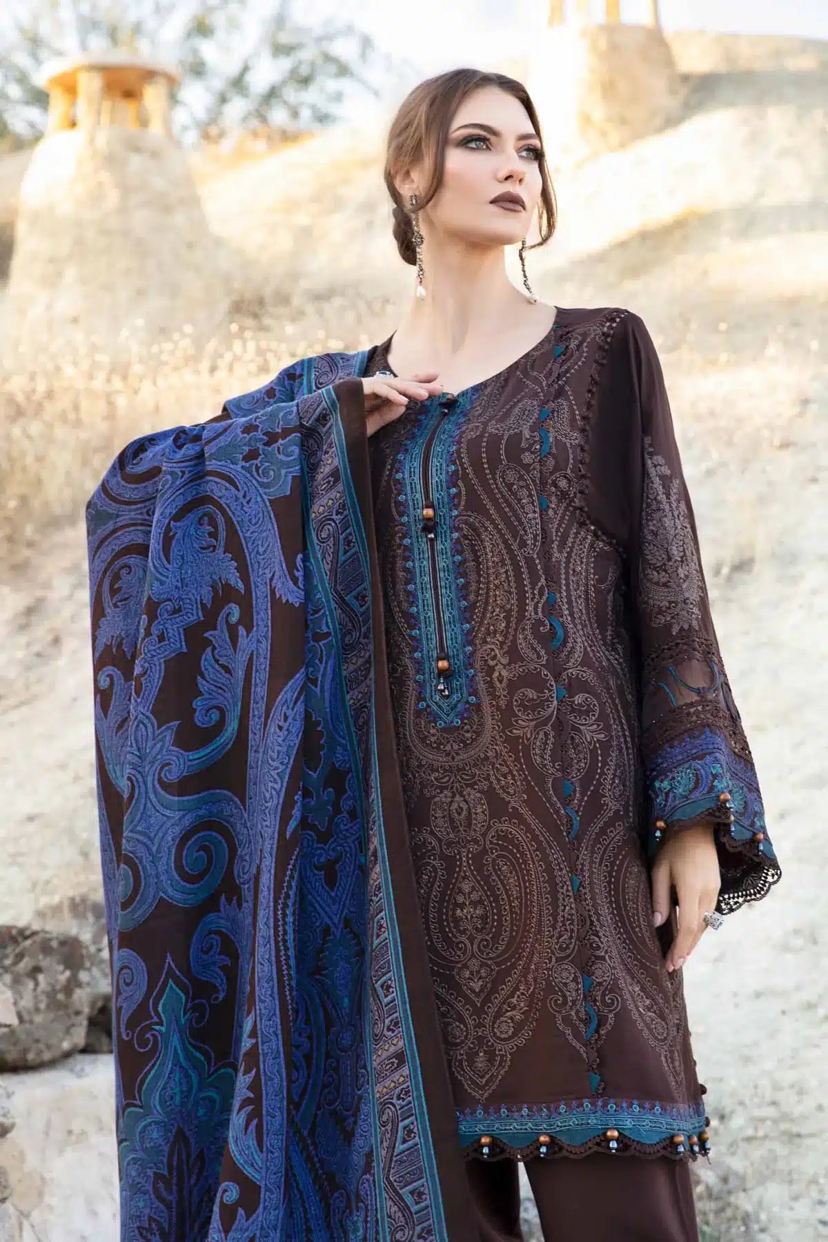 Maria B | M Prints Winter 23 | MPT-2008-B by Maria B - Designer Dress  - Type : Ladies Clothes - Available at Libayah - 100% Original 