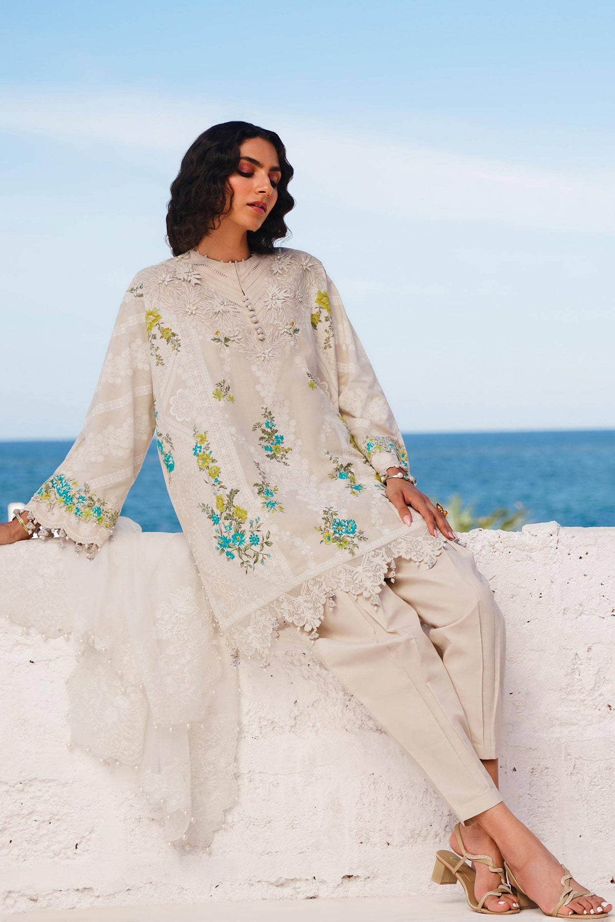 Sana Safinaz | Muzlin Spring 24 | M241-020A-CW by Sana Safinaz - Designer Dress - Type: Ladies Clothes - Available at Libayah - 100% Original