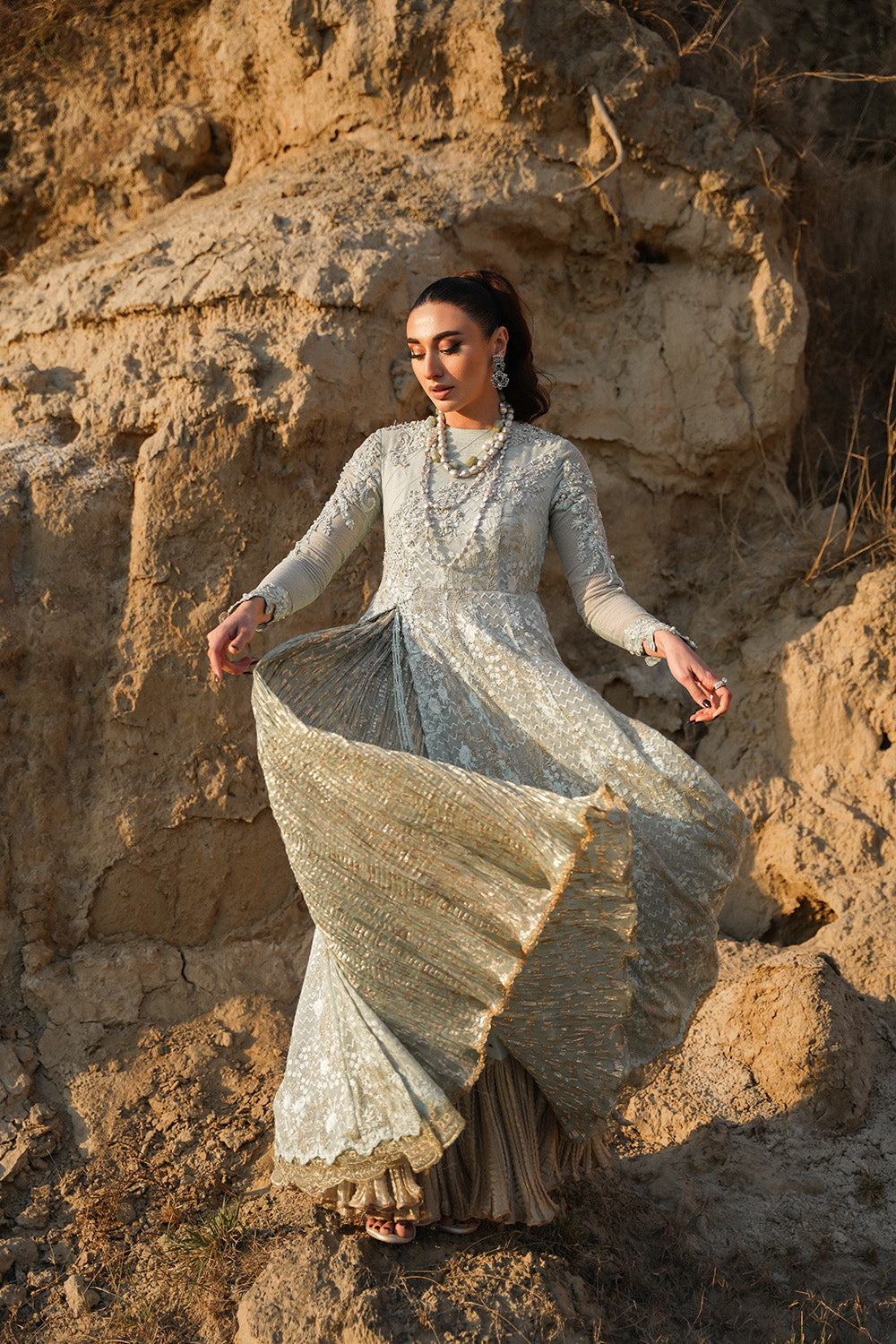 Nilofer Shahid | Verve Summer 24 | Mavi   Verve SS 24 by Nilofer Shahid - Designer Dress - Type: Ladies Clothes - Available at Libayah - 100% Original