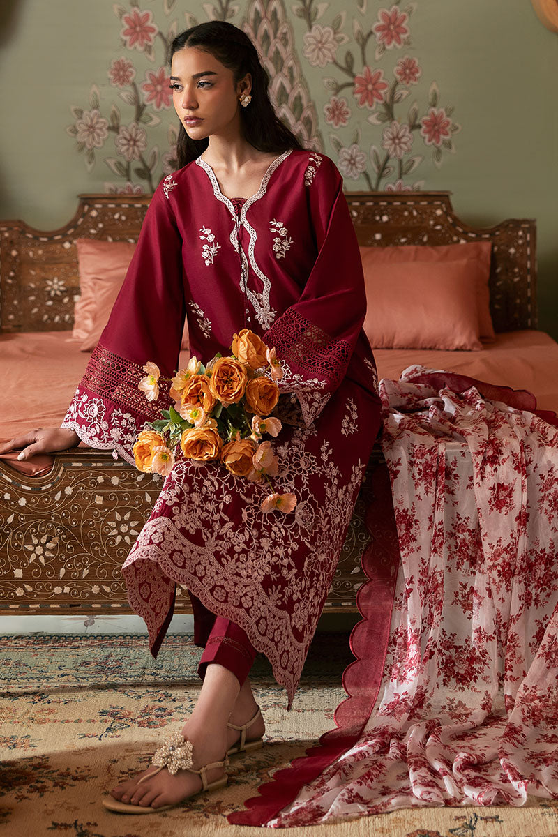 Cross Stitch | Premium Lawn 25 | CRIMSON RED by Cross Stitch - Designer Dress - Type: Ladies Clothes - Available at Libayah - 100% Original
