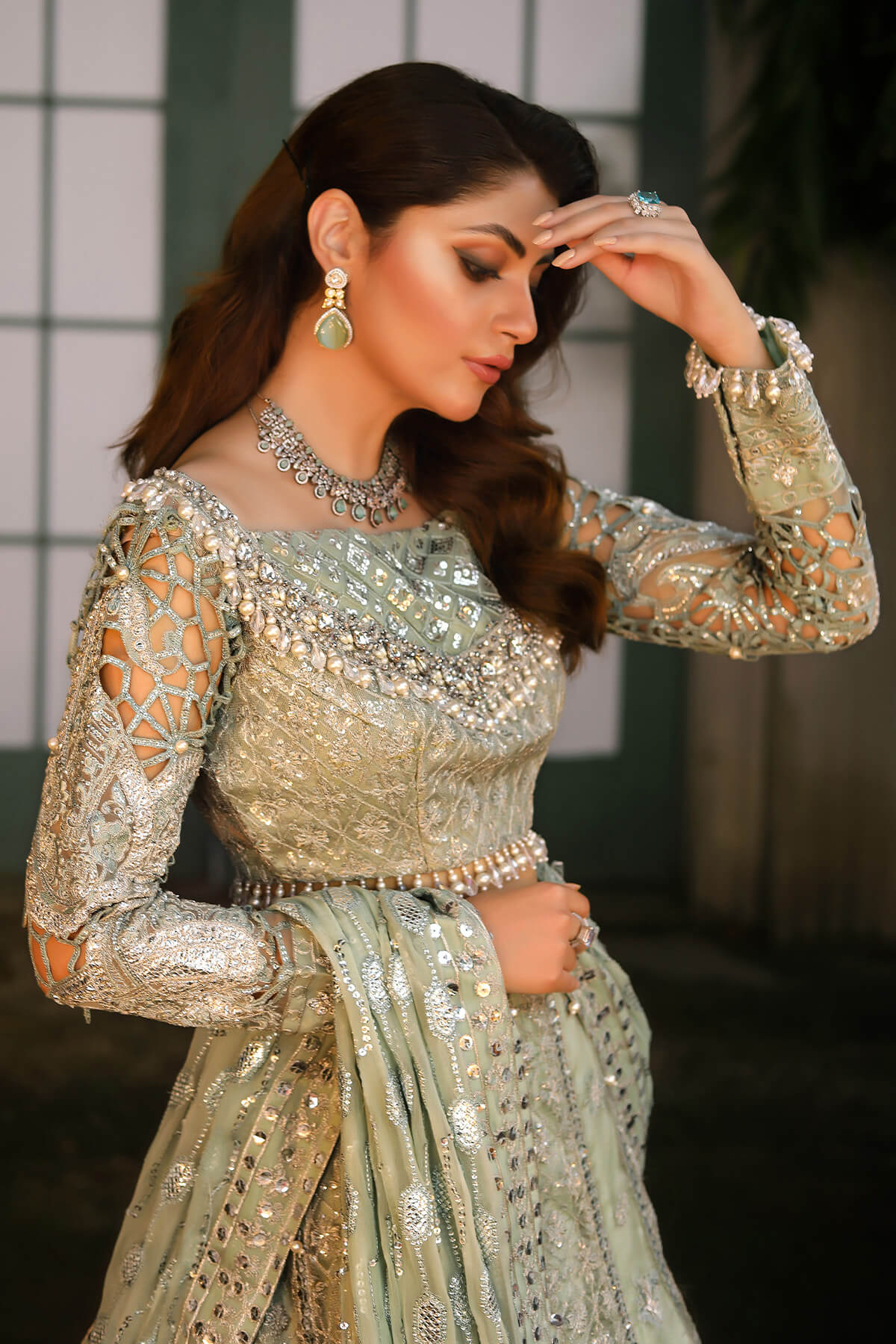 Raeesa Premium | Wajadan Wedding Formals | WD-2 Pea Green by Raeesa Premium - Designer Dress - Type: Ladies Clothes - Available at Libayah - 100% Original
