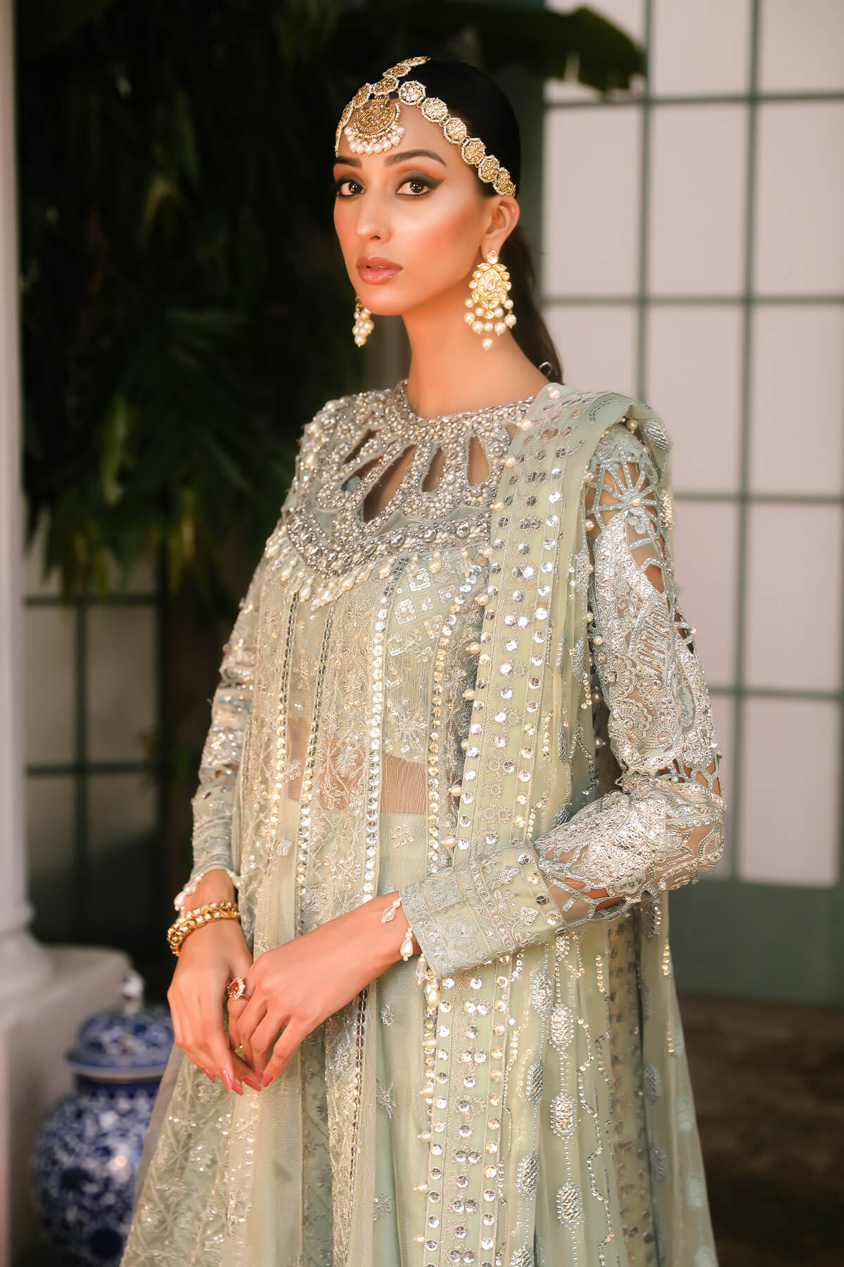 Raeesa Premium | Wajadan Wedding Formals | WD-2 Pea Green by Raeesa Premium - Designer Dress - Type: Ladies Clothes - Available at Libayah - 100% Original