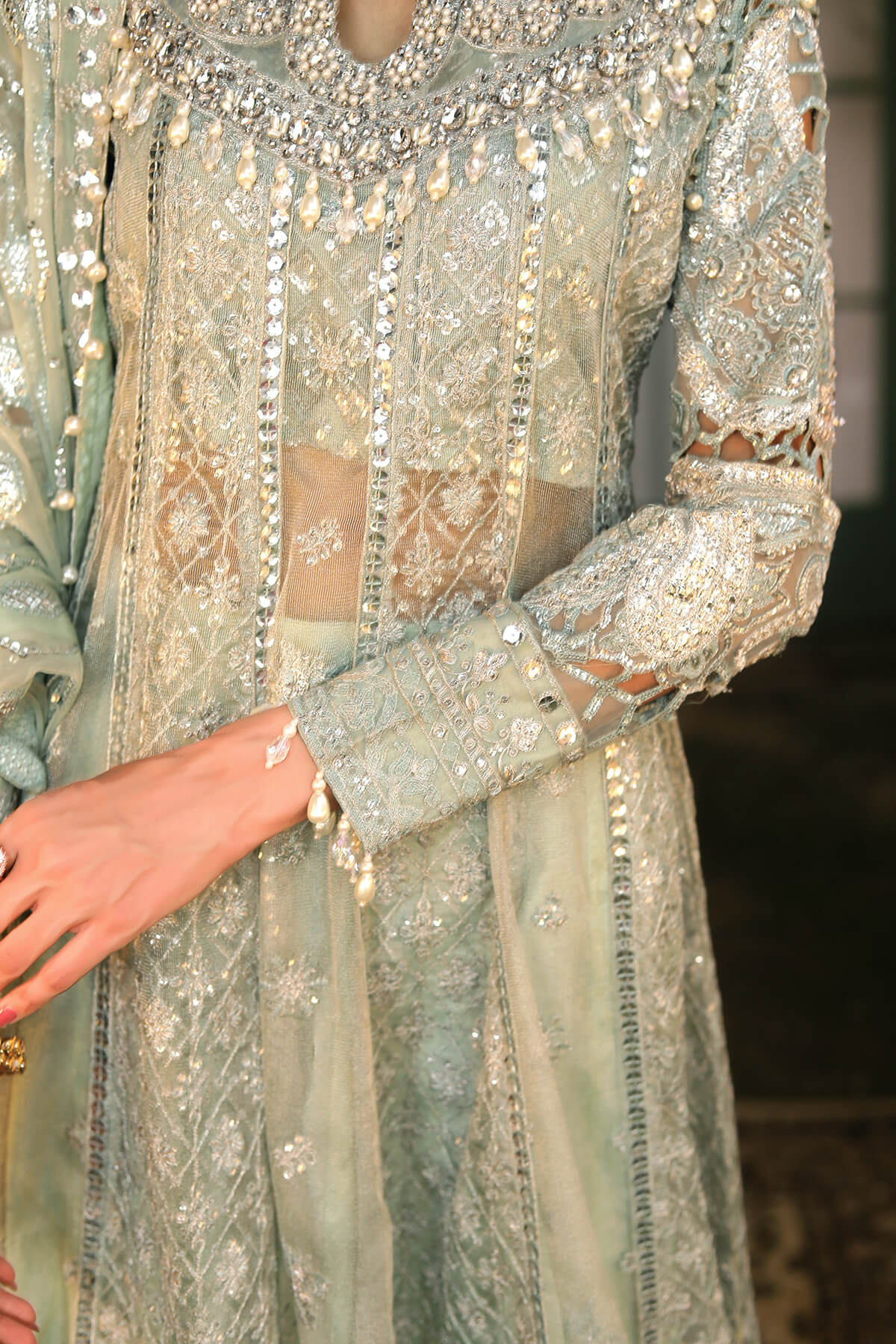 Raeesa Premium | Wajadan Wedding Formals | WD-2 Pea Green by Raeesa Premium - Designer Dress - Type: Ladies Clothes - Available at Libayah - 100% Original