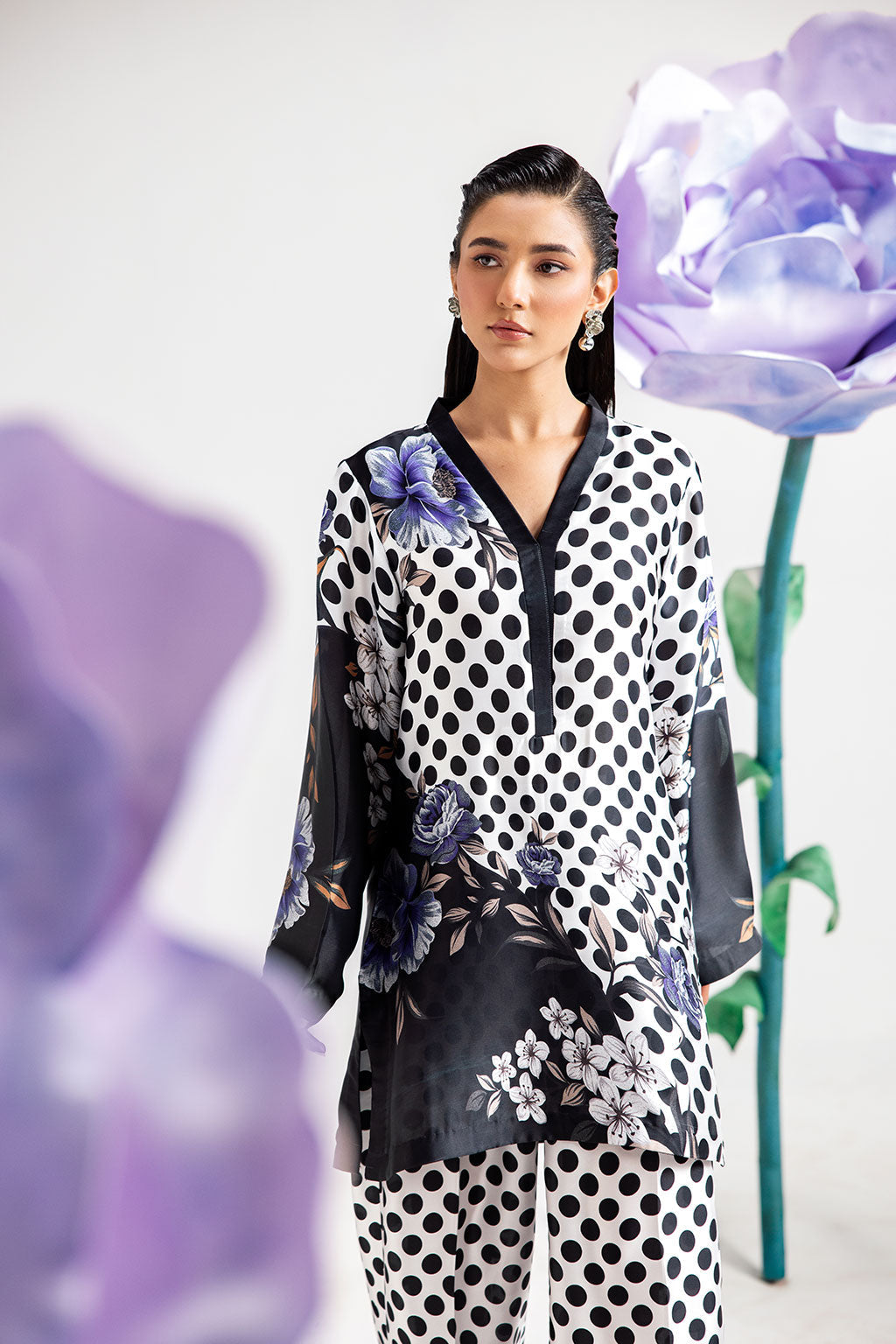 Afsanah | The Print Edit | DARK POLKA AP-110 by Afsanah - Designer Dress - Type: Ladies Clothes - Available at Libayah - 100% Original