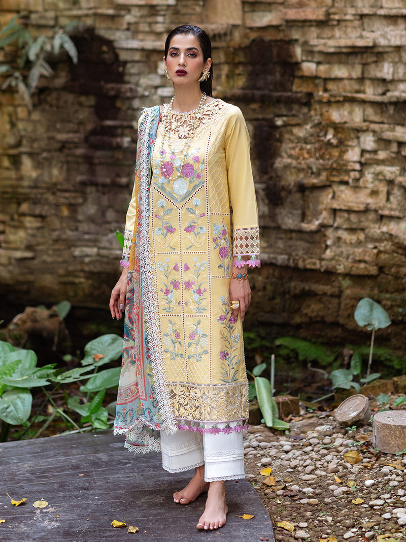 Roheenaz | Dahlia Embroidered Lawn 24 | Daffodil by Roheenaz - Designer Dress - Type: Ladies Clothes - Available at Libayah - 100% Original