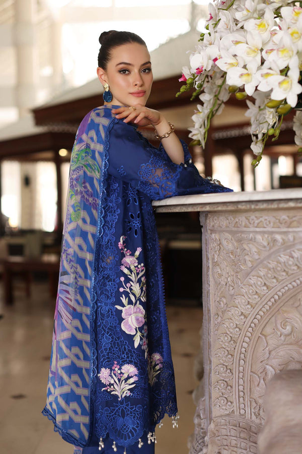 Noor by Saadia Asad | Luxury Chikankari Lawn 24 | D10-B Blue Electric by Noor by Saadia Asad - Designer Dress - Type: Ladies Clothes - Available at Libayah - 100% Original