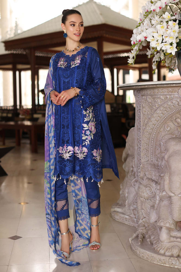 Noor by Saadia Asad | Luxury Chikankari Lawn 24 | D10-B Blue Electric by Noor by Saadia Asad - Designer Dress - Type: Ladies Clothes - Available at Libayah - 100% Original