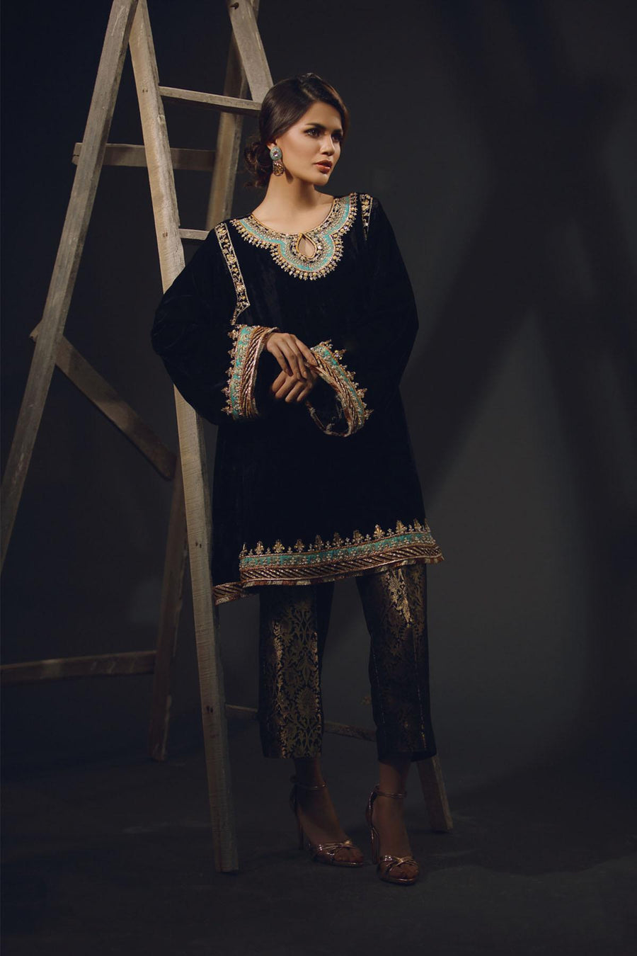 Sana Abbas | Wedding Formals | Noir Gold by Sana Abbas - Designer Dress - Type: Ladies Clothes - Available at Libayah - 100% Original