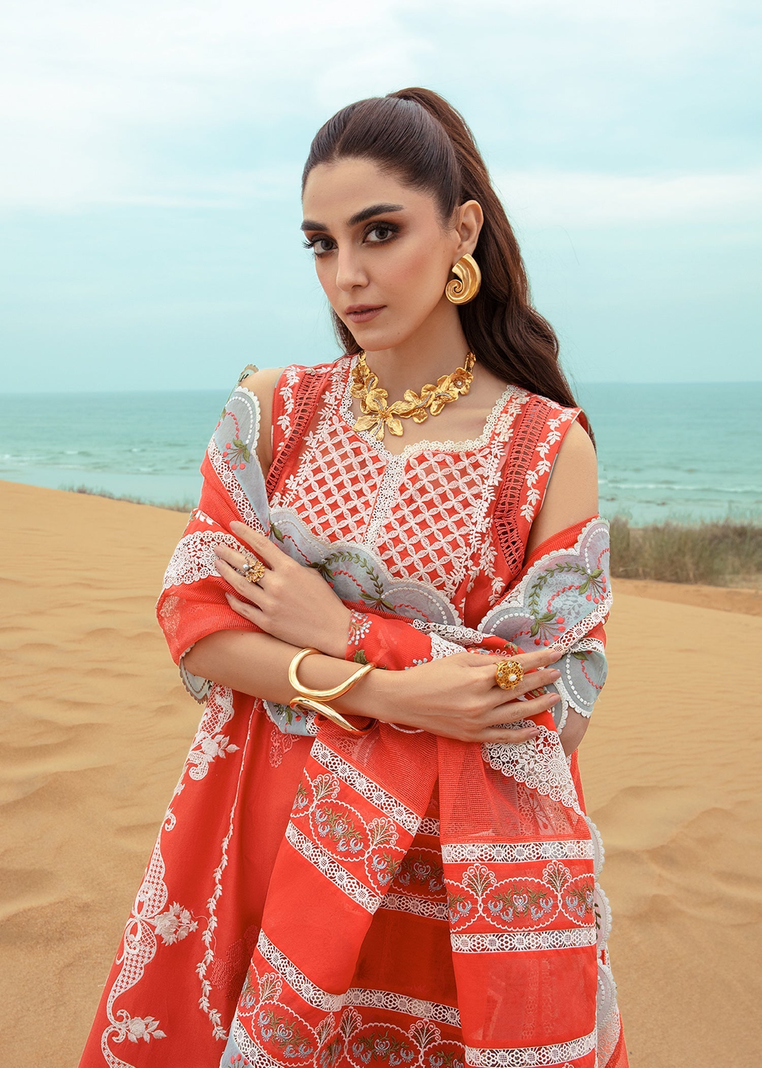 Crimson | Lawn 24 | Stars of Fire - Fiesta Coral by Crimson - Designer Dress - Type: Ladies Clothes - Available at Libayah - 100% Original