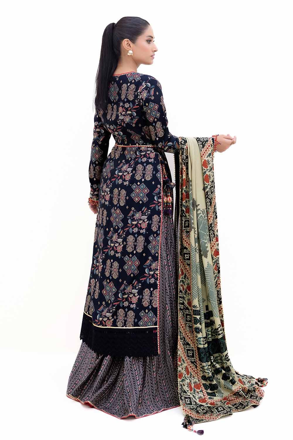 Gul Ahmed | Winter Collection 24 | Gold Printed Polyestor Suit with Printed Sequins Stripe Dupatta SP-42045 by Gul Ahmed - Designer Dress - Type: Ladies Clothes - Available at Libayah - 100% Original