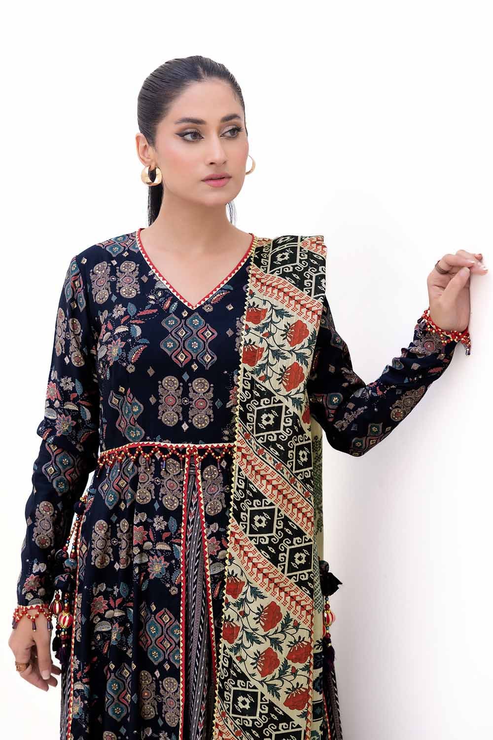 Gul Ahmed | Winter Collection 24 | Gold Printed Polyestor Suit with Printed Sequins Stripe Dupatta SP-42045 by Gul Ahmed - Designer Dress - Type: Ladies Clothes - Available at Libayah - 100% Original