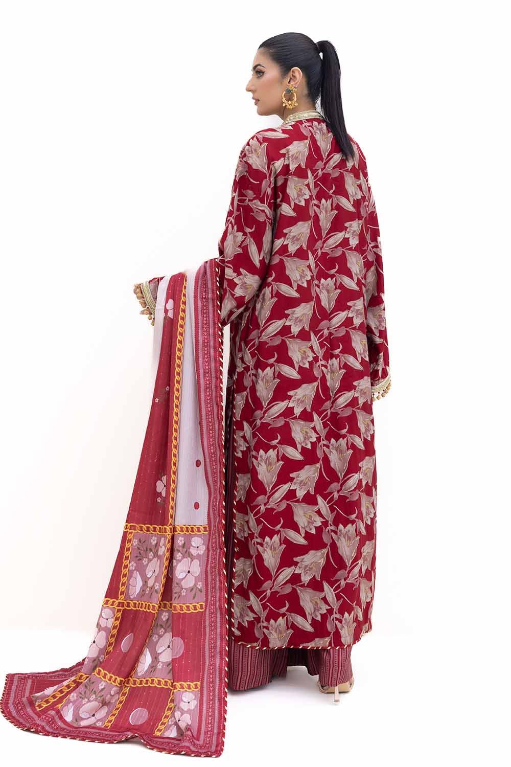 Gul Ahmed | Winter Collection 24 | Gold Printed Polyestor Suit with Printed Sequins Stripe Dupatta SP-42046 by Gul Ahmed - Designer Dress - Type: Ladies Clothes - Available at Libayah - 100% Original
