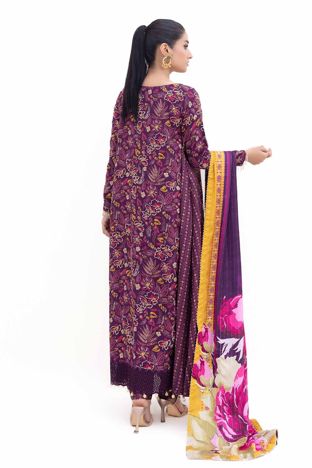 Gul Ahmed | Winter Collection 24 | Gold Printed Polyestor Suit with Printed Sequins Stripe Dupatta SP-42047 by Gul Ahmed - Designer Dress - Type: Ladies Clothes - Available at Libayah - 100% Original
